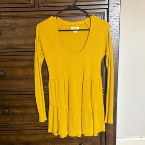Maeve Mustard Yellow Long-Sleeve Tiered Knit Top